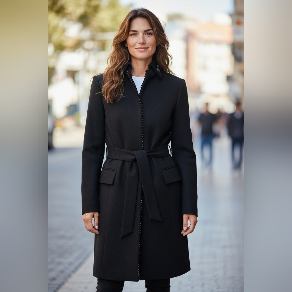 Rare!!! Vintage Beaded Zara Woman 100% Wool Black Beaded Coat. Made In Spain - Picture 3 of 14